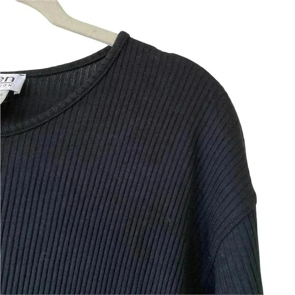 Olsen Black Ribbed Tunic Top Crewneck Half Sleeves Viscose Stretch Casual Classi - Picture 4 of 5